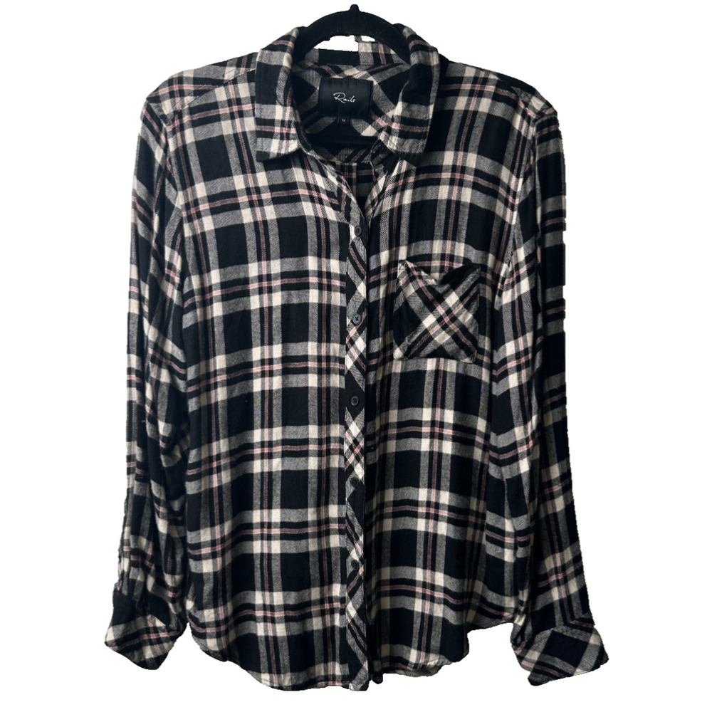 Rails M Hunter Plaid Flannel Button Down Academia Preppy Comfy LS Pocket E12